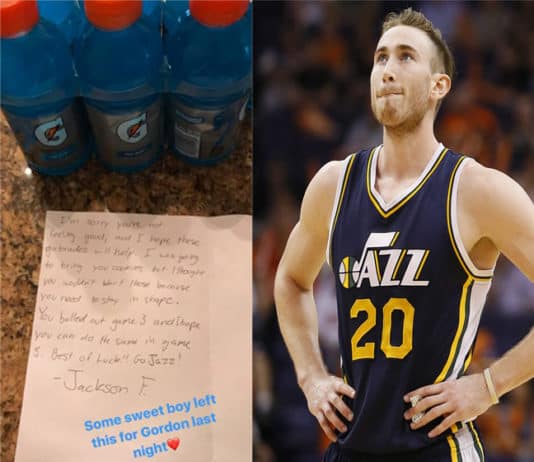 Young boy drops off note, Gatorade at Gordon Hayward’s house after All-Star player goes down with food poisoning