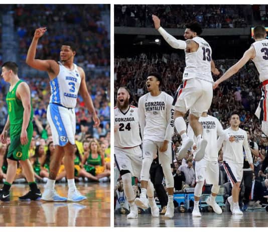 No. 1 Gonzaga takes down No. 7 South Carolina, No. 1 North Carolina tops No. 3 Oregon to advance to NCAA Championship game